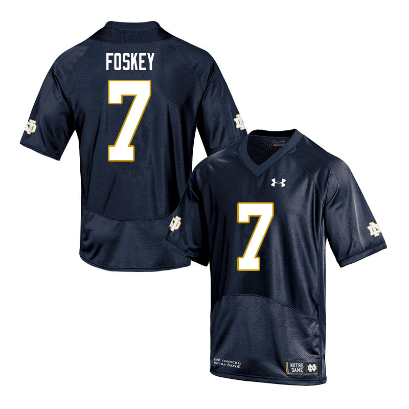 Men's NCAA Notre Dame Fighting Irish #7 Isaiah Foskey Stitched College Under Armour Authentic Navy Football Jersey TP10L70PH